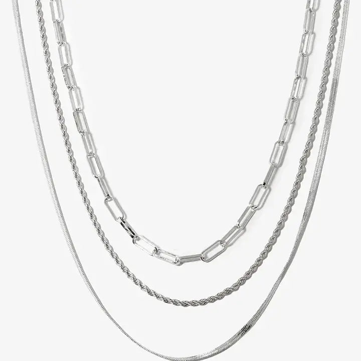 Wht Gold Multi Chain Layered Necklace