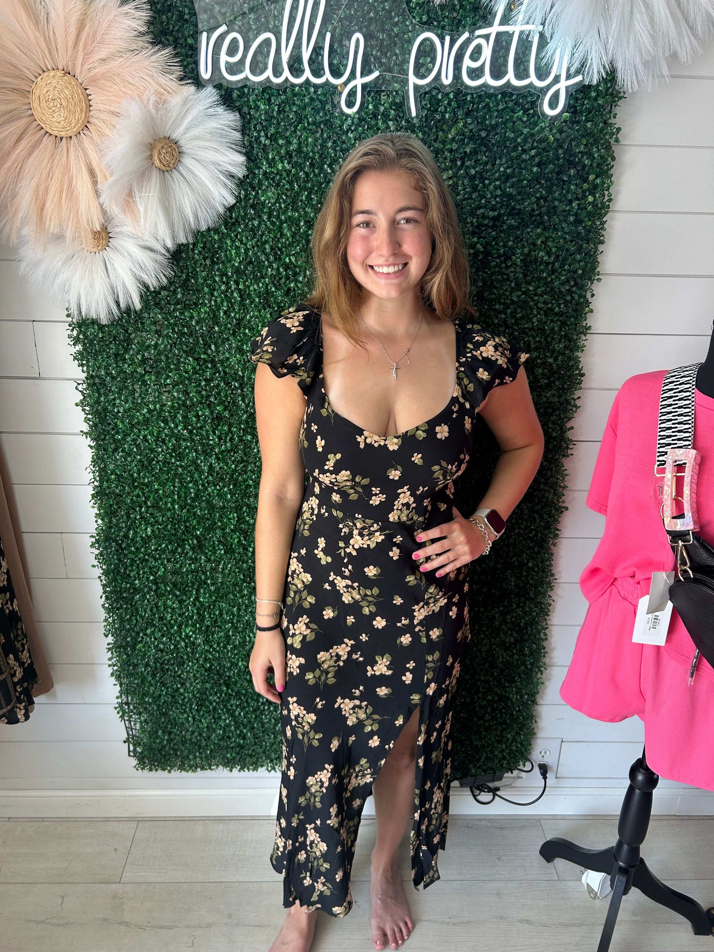 Floral V Neck Ruffle Dress