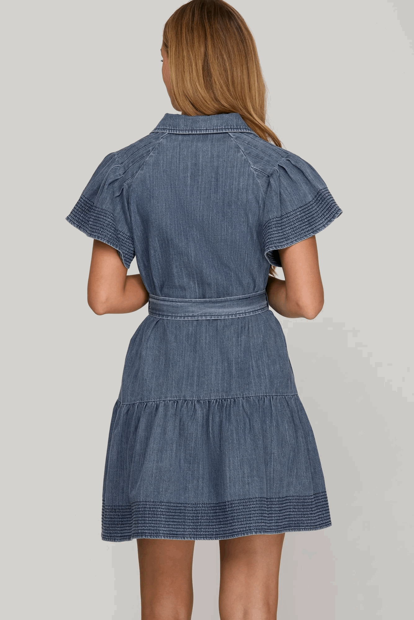 Washed Denim Dress W/ Waist Tie