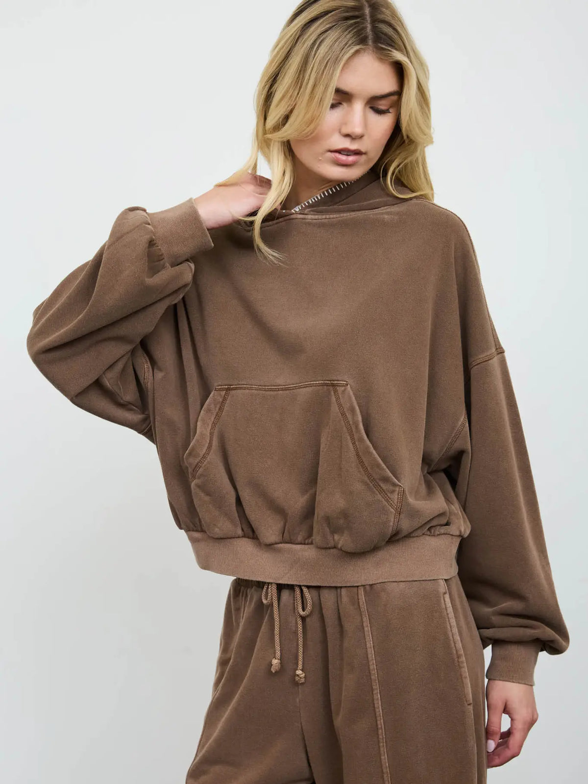 Cropped Hooded Knit Top