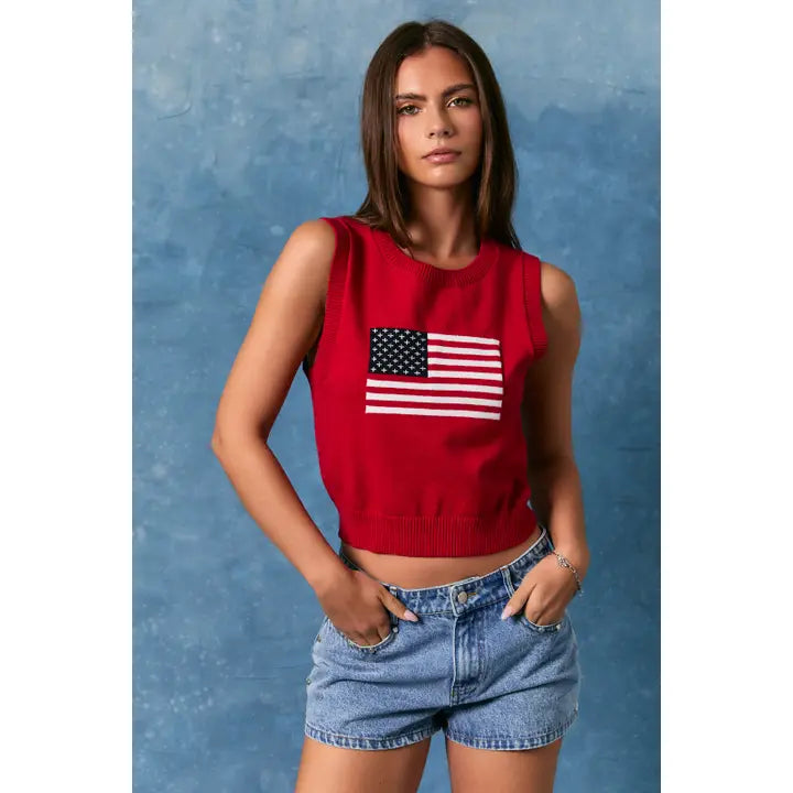 Red Sleeveless Flag Sweater