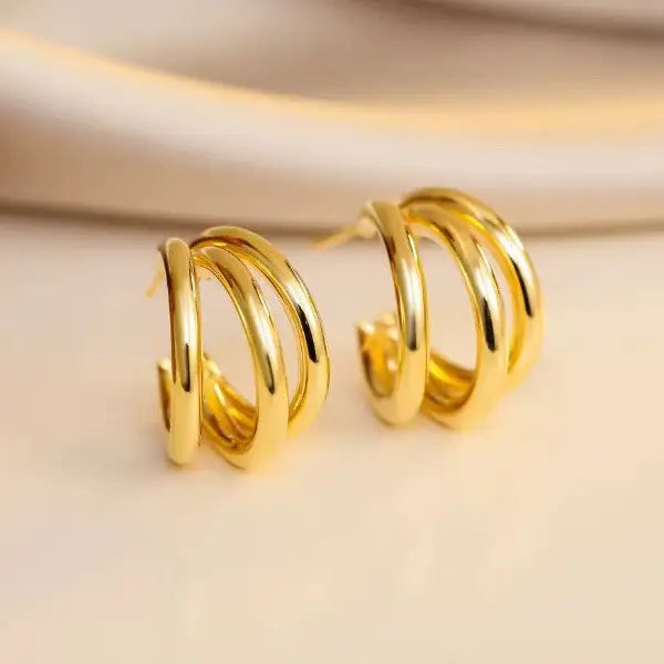 Tri Gold Hoop Earings