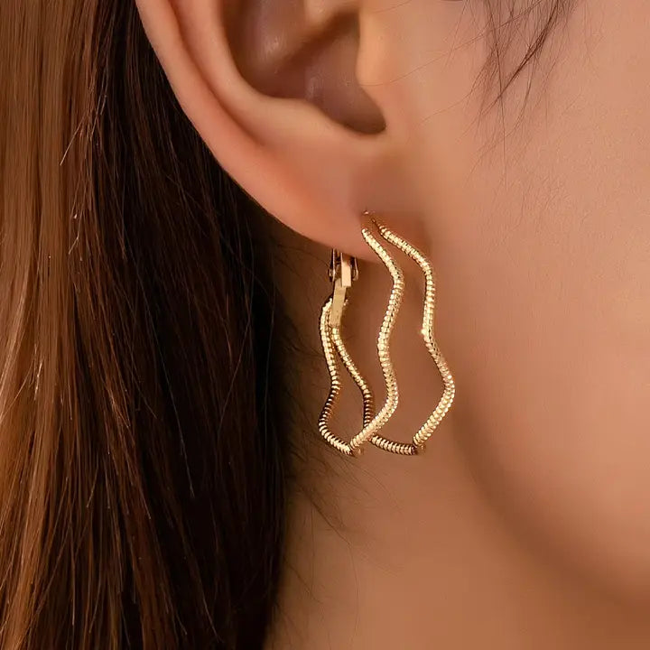 Textured Wavy Gold Hoops