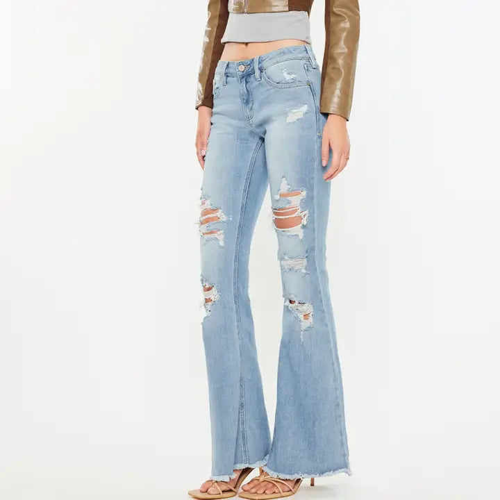 Mid Rise Flare Distressed Jeans