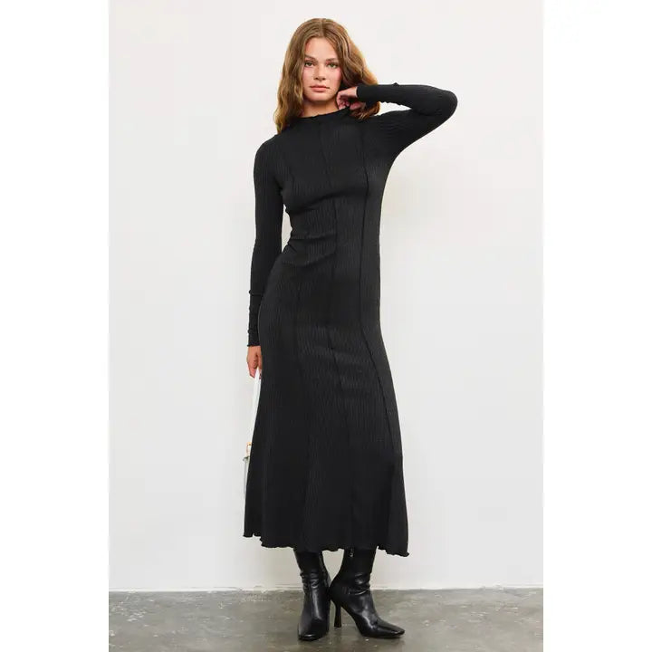 Mock Neck Ribbed Dress