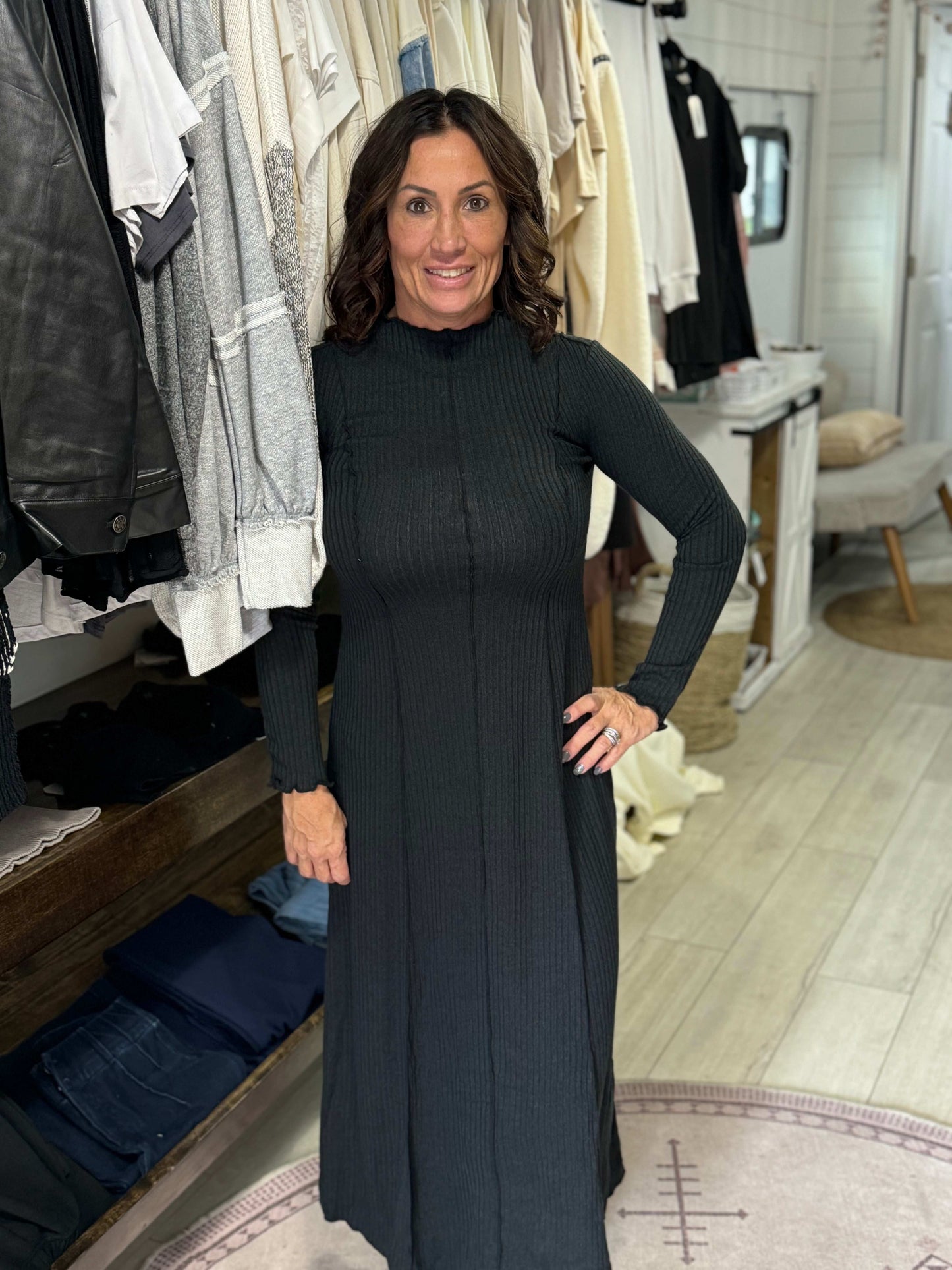 Mock Neck Ribbed Dress