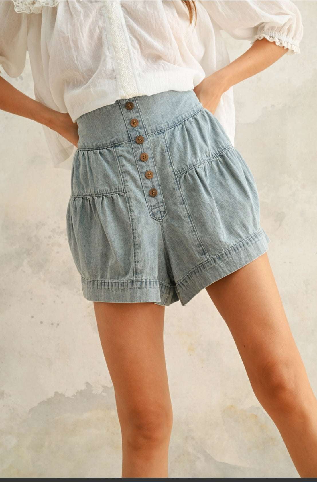 Tiered Denim Shorts