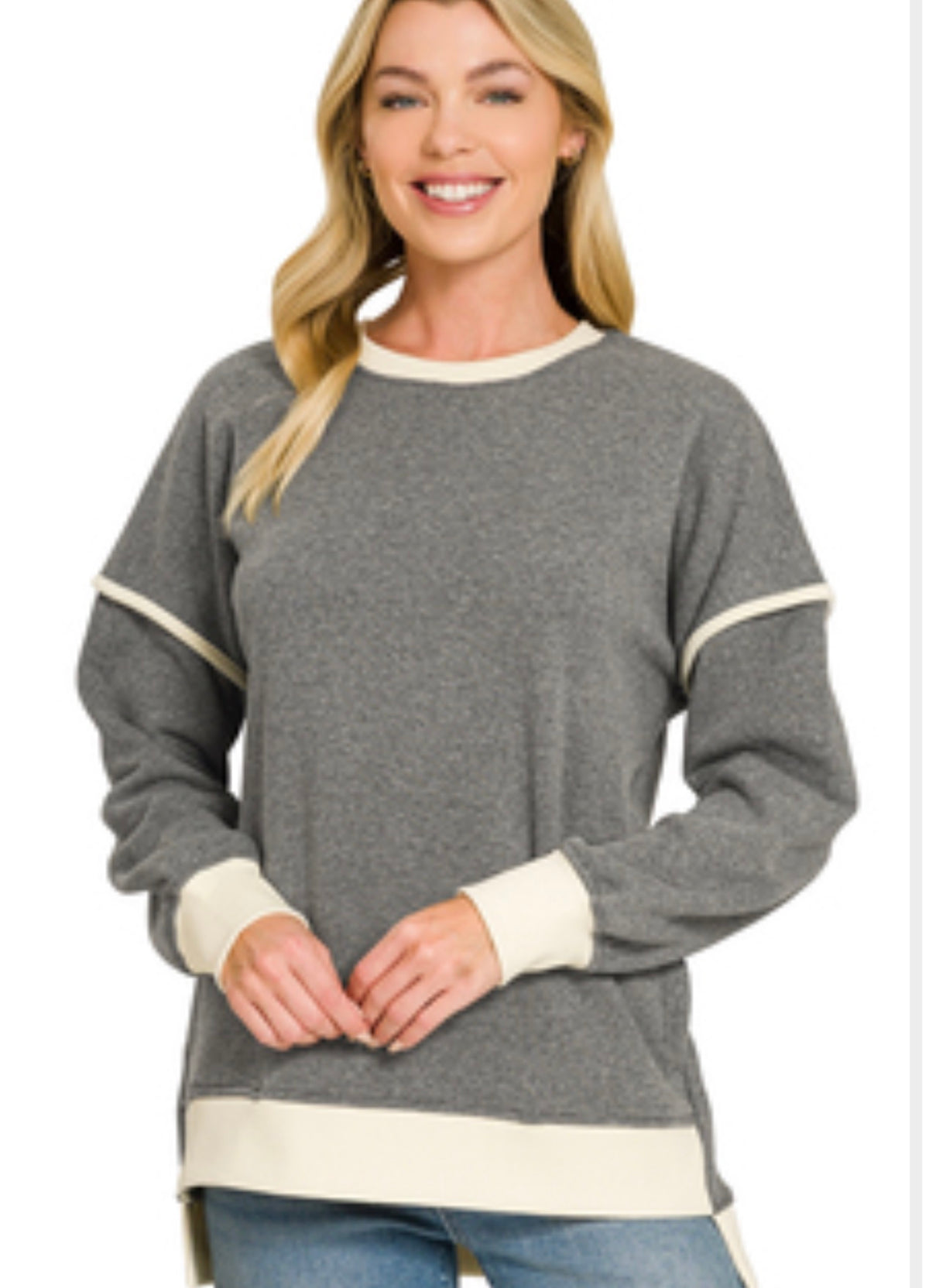 Contrast Trim Grey Sweatshirt