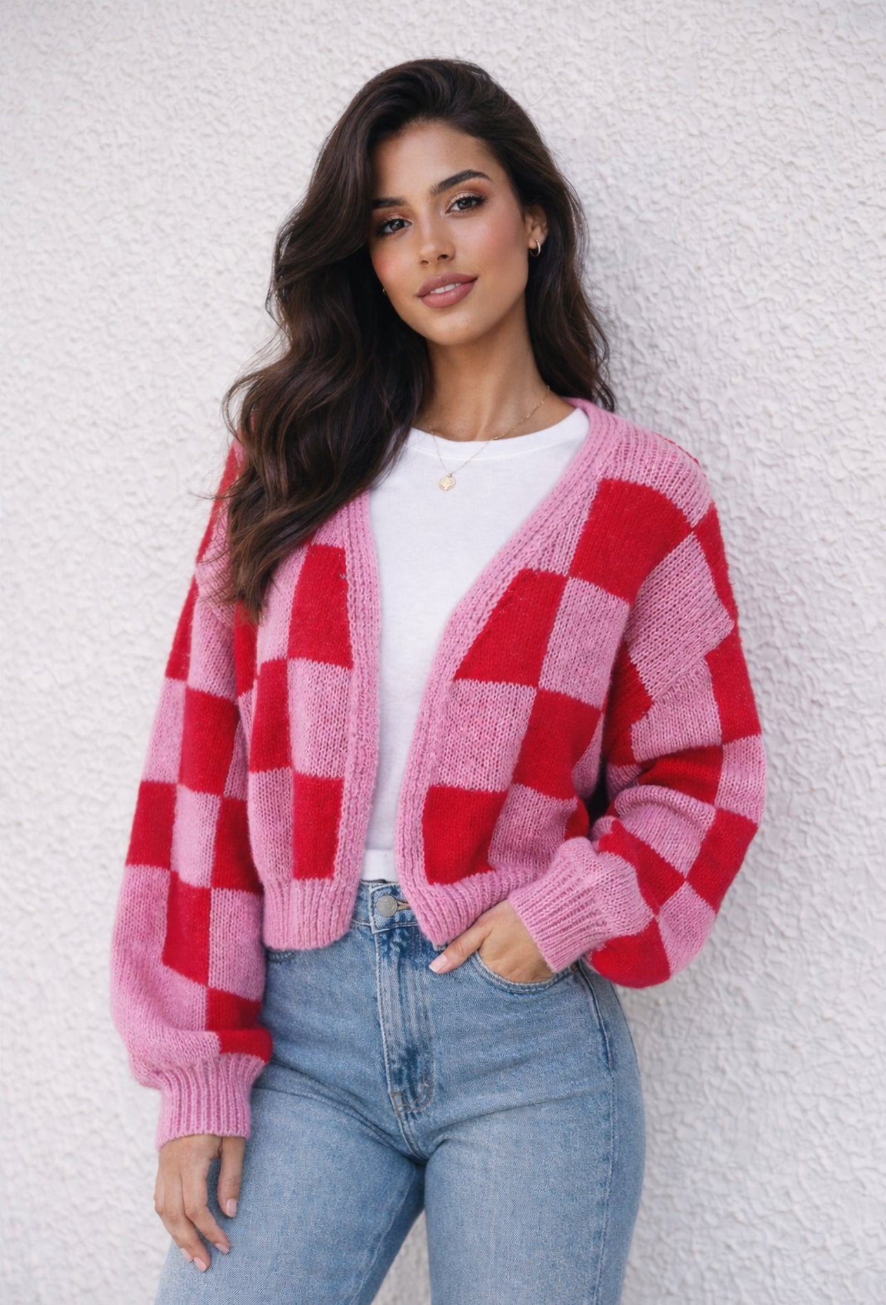 Plaid Chunky Knit Cardigan