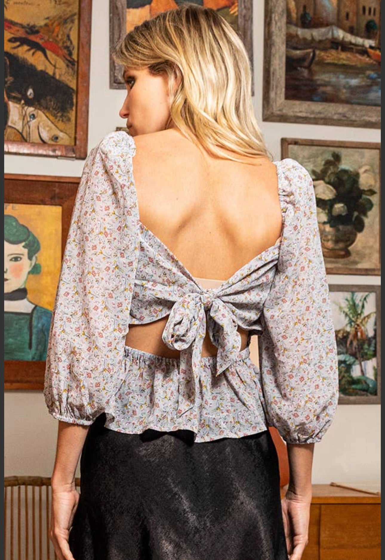 Floral Smocked Open Back Blouse