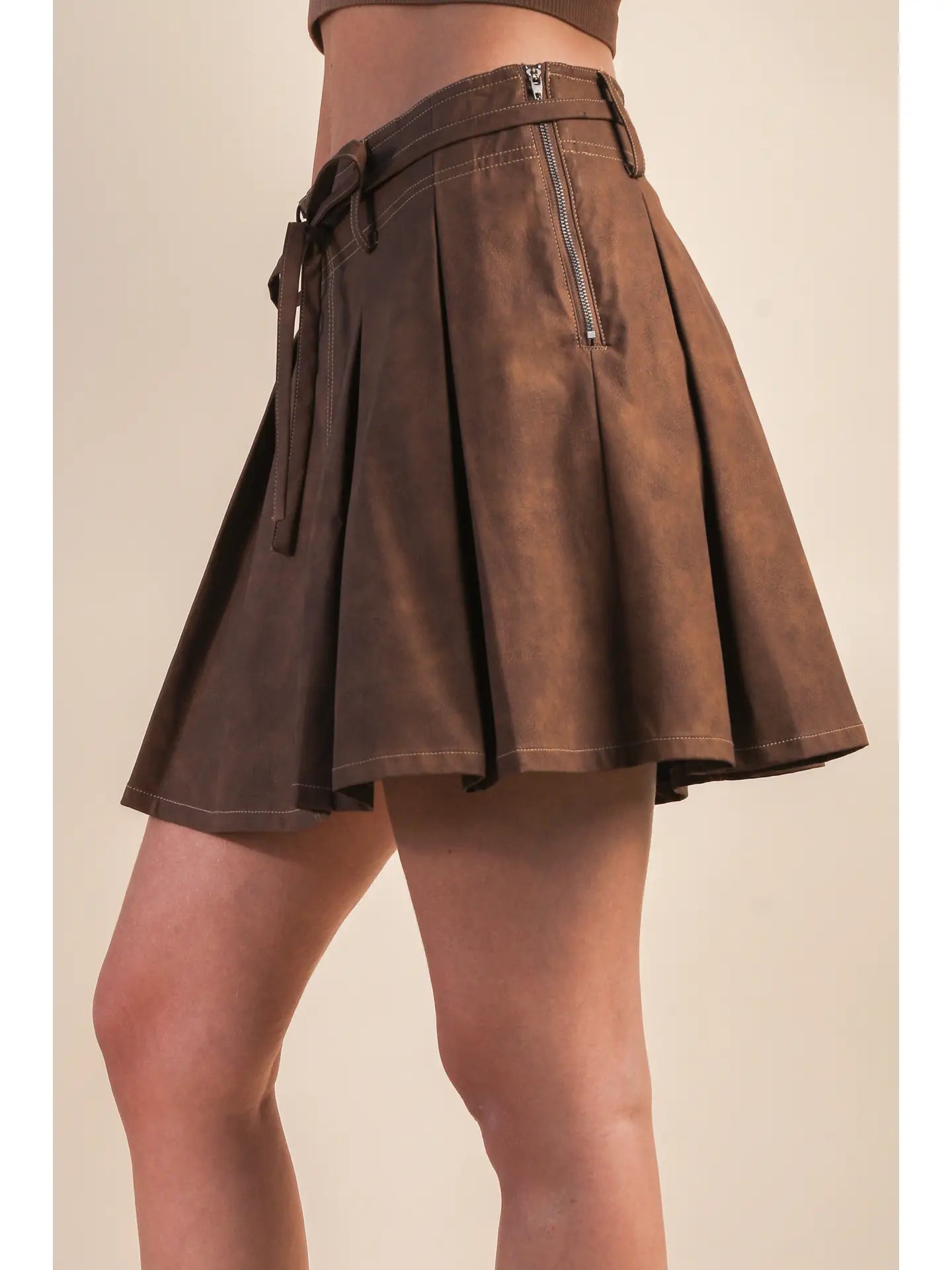 Pleated Tie Skirt W/ Shorts