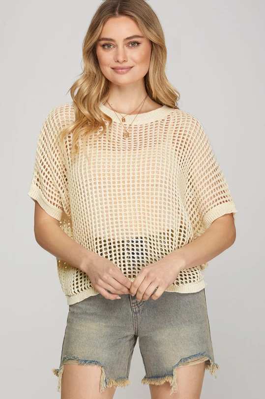 Drop Shoulder Fishnet Sweater