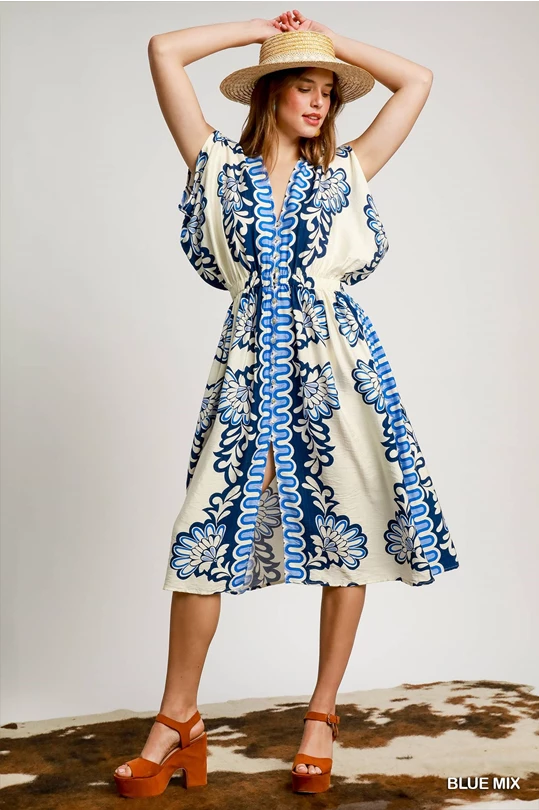 Printed Button Front Dress