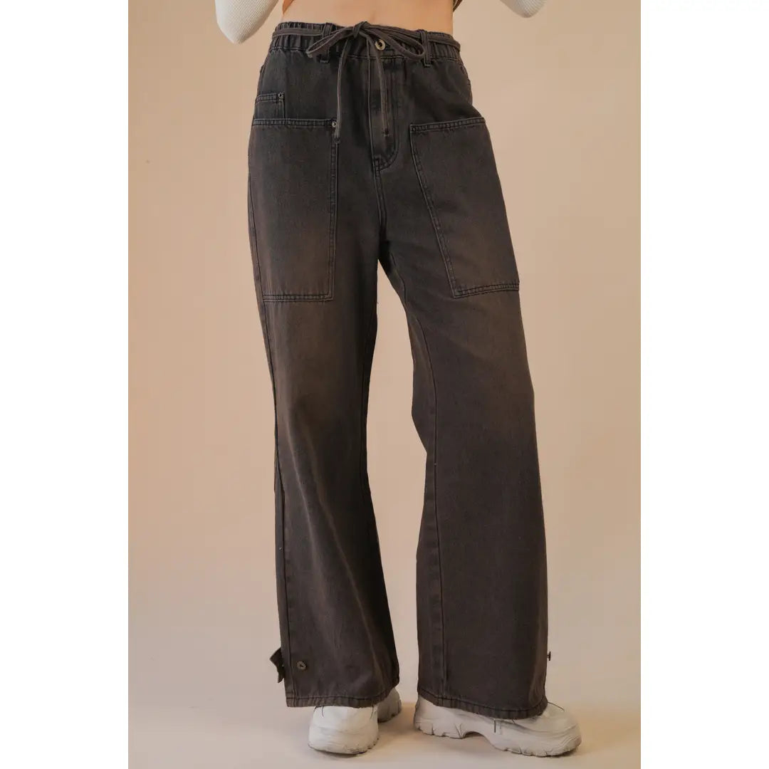 Wide Leg Brown Washed Denim
