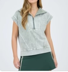 Washed Half Zip Sleeveless Top