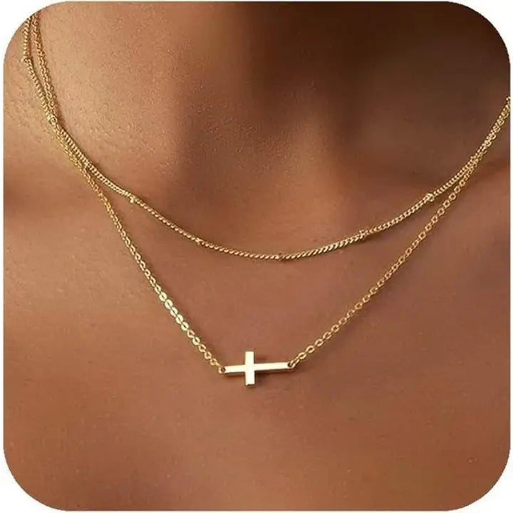 Double Layer Gold Cross Necklace