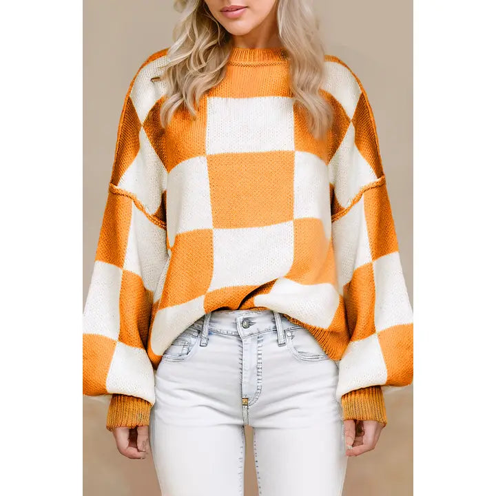 Orange Checked Sweater
