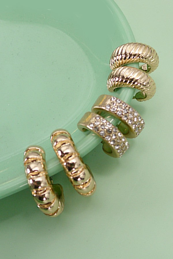 Trio Set Rhinestone Earrings