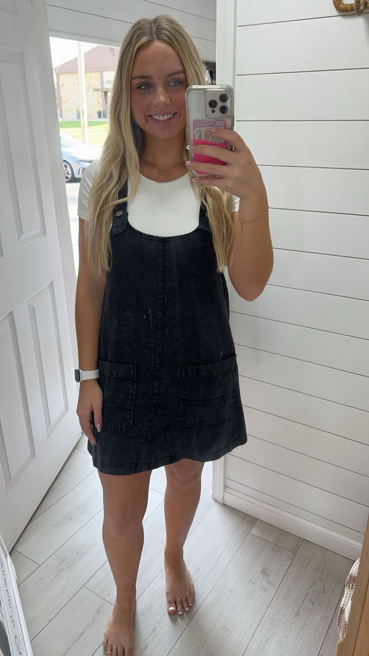 Black Washed Overall Dress