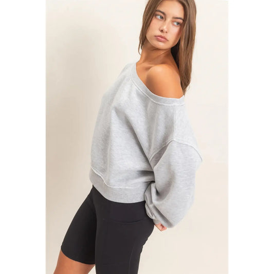 Heather Gray Off Shoulder Crop Sweatshirty