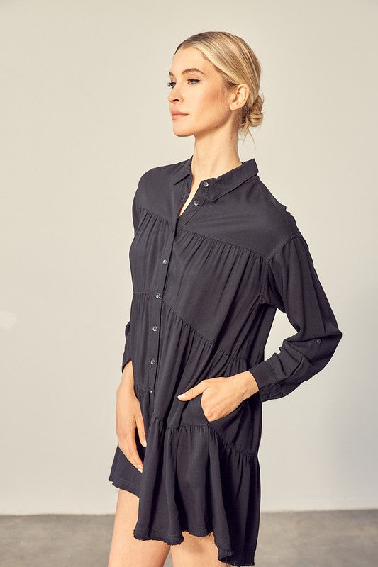 Tiered Mini Shirtdress