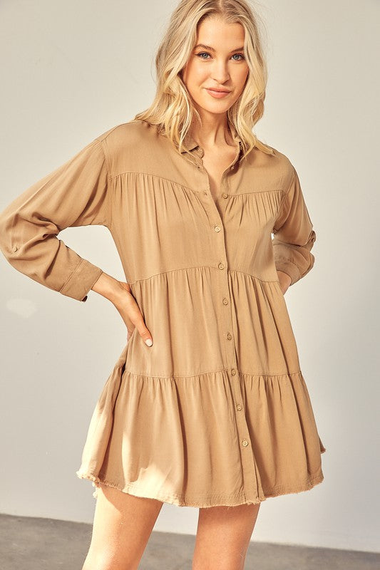 Tiered Mini Shirtdress