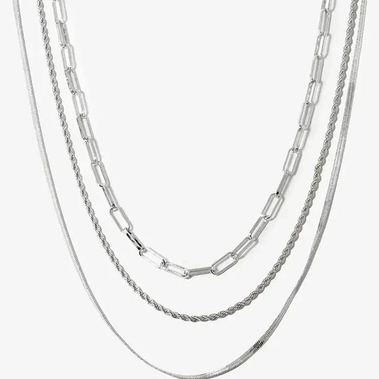 Wht Gold Multi Chain Layered Necklace