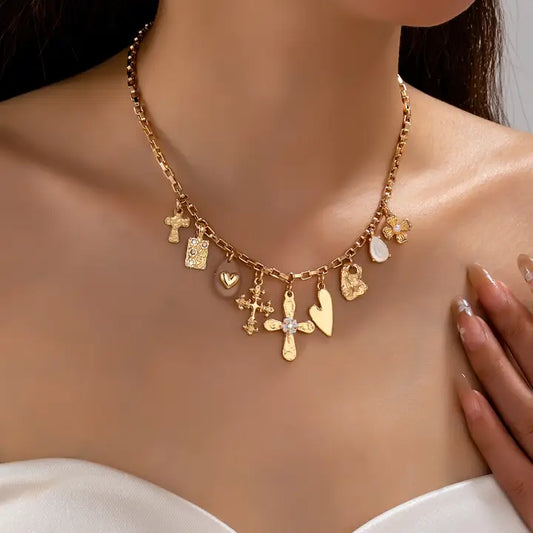 Vintage Cross & Heart Necklace