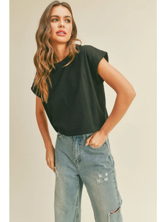 Round Neck Cuff Sleeve Top
