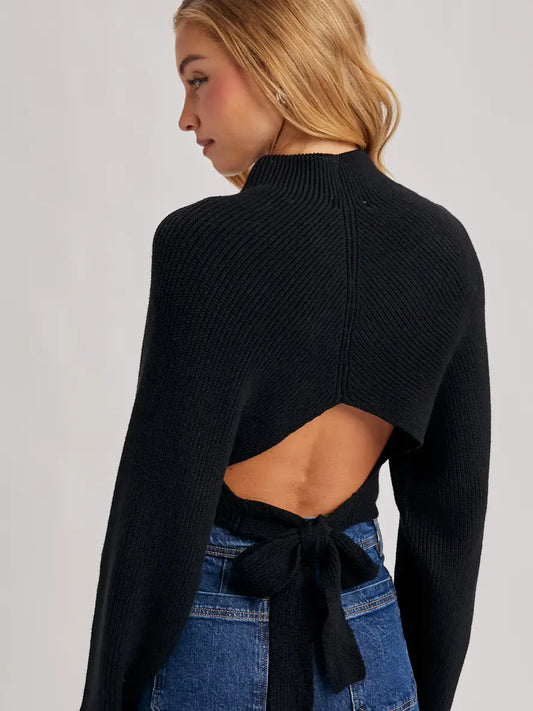 Mock Neck Tie Back Sweater