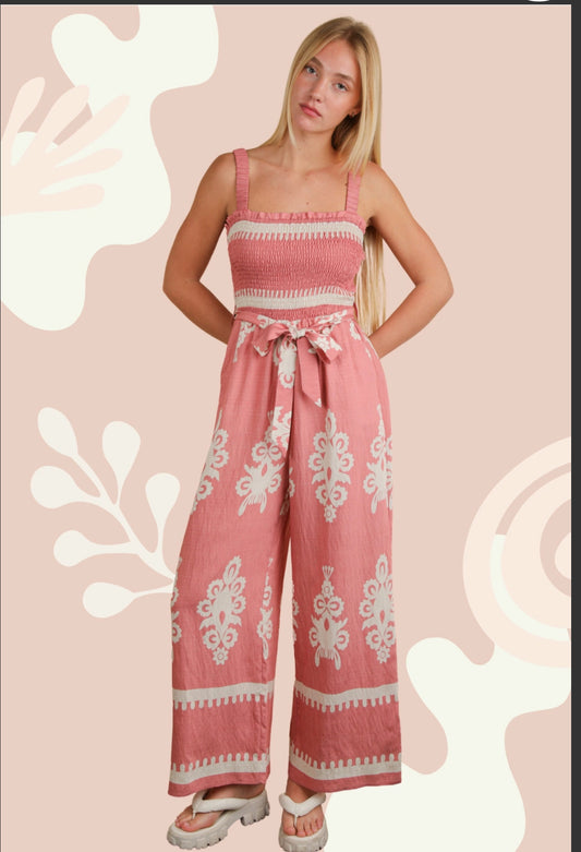 BOHO Printed Smock Jumpsuit