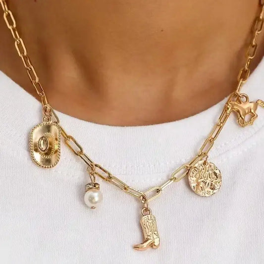 Western Rhinestone Charm Necklace
