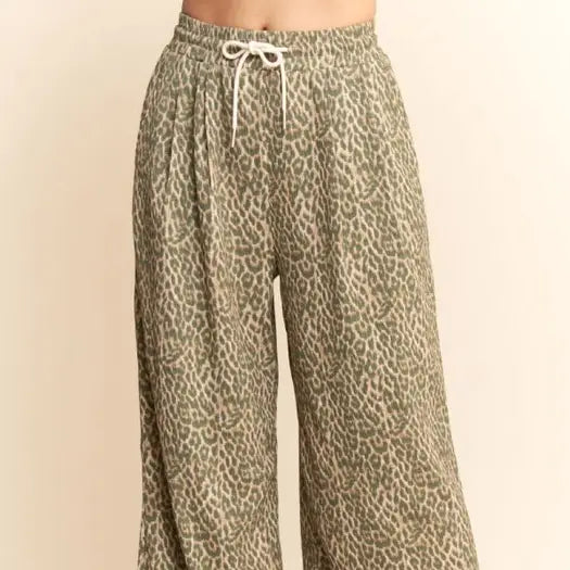 Teal Leopard Flowy Pants