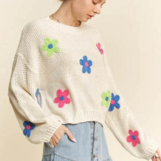 Chunky Crochet Flower Sweater