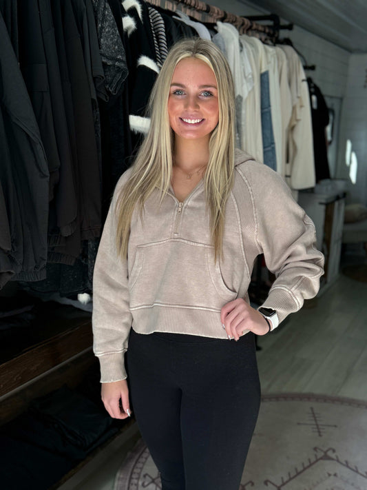 Cropped Half Zip Hoodie