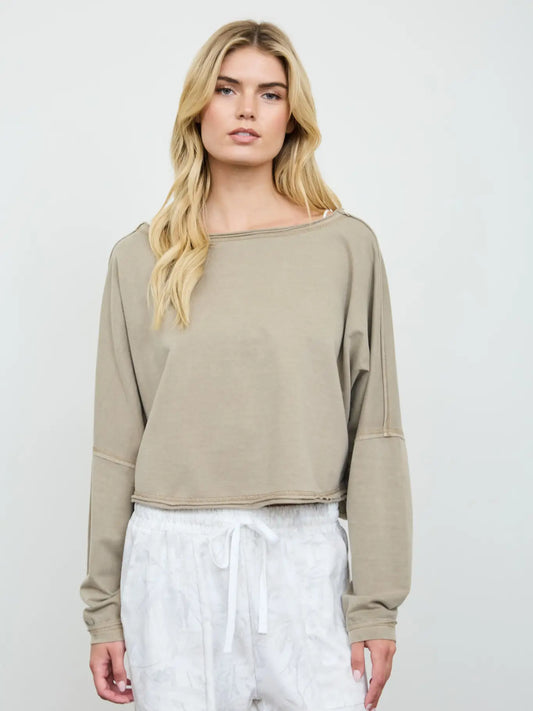 Boat Neck Raw Edge Crop Shirt