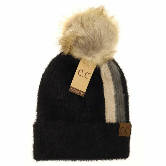 Stripe Fur Black Beanie