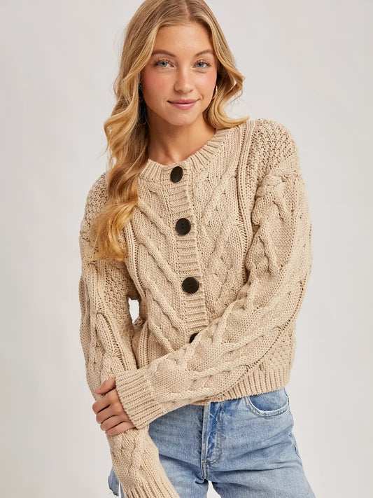Button Front Cable Knit Sweater