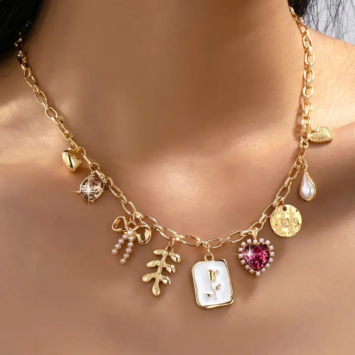 Pink Heart & Bow Necklace