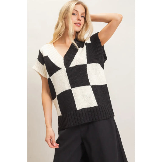 Black & White Check Sweater Vest