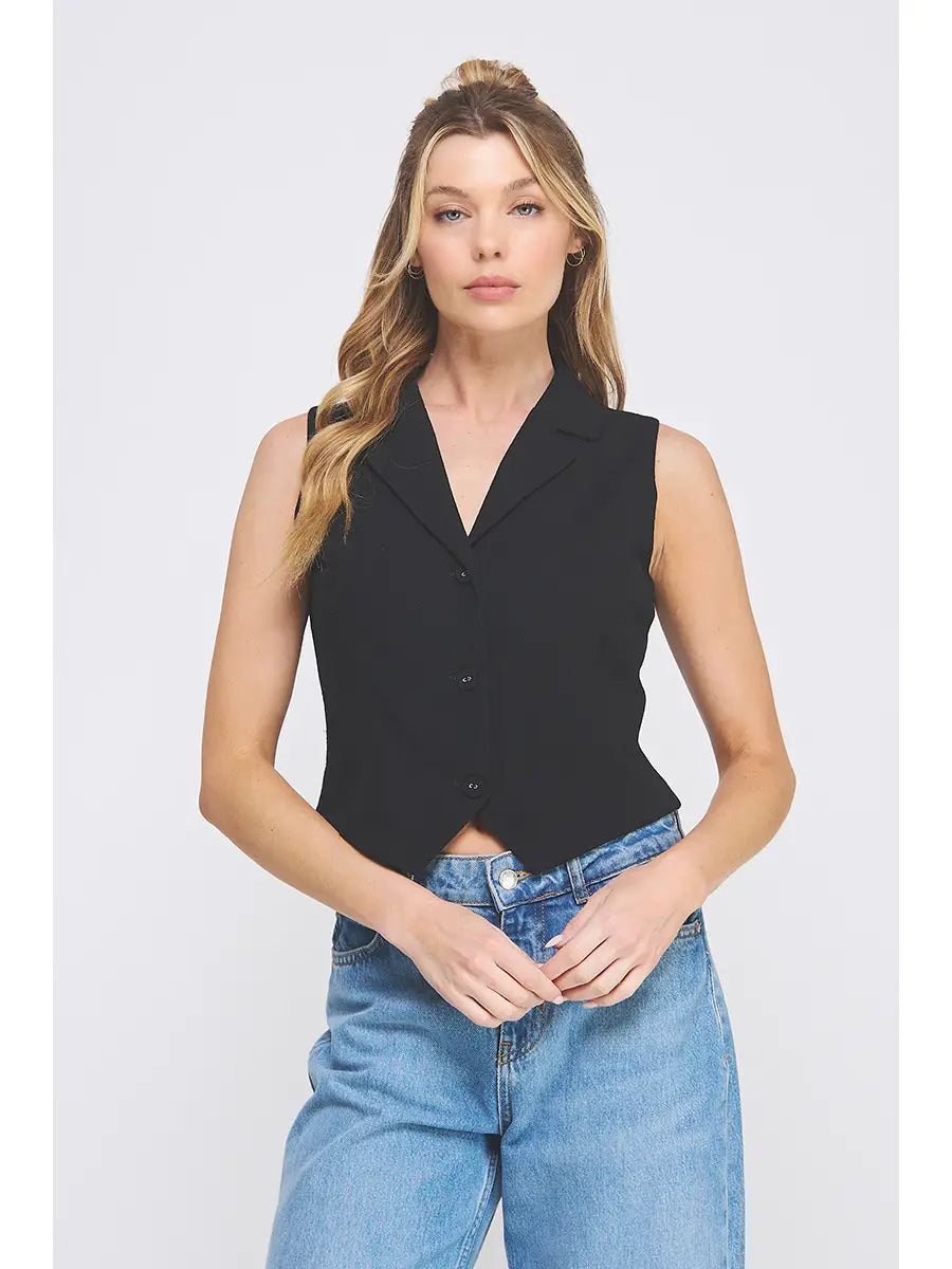 Linen Tailored Collared Vest