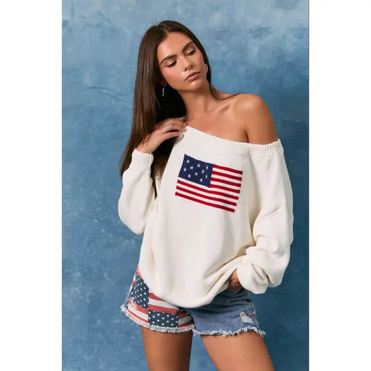 Long Sleeve American Flag Knit Sweater
