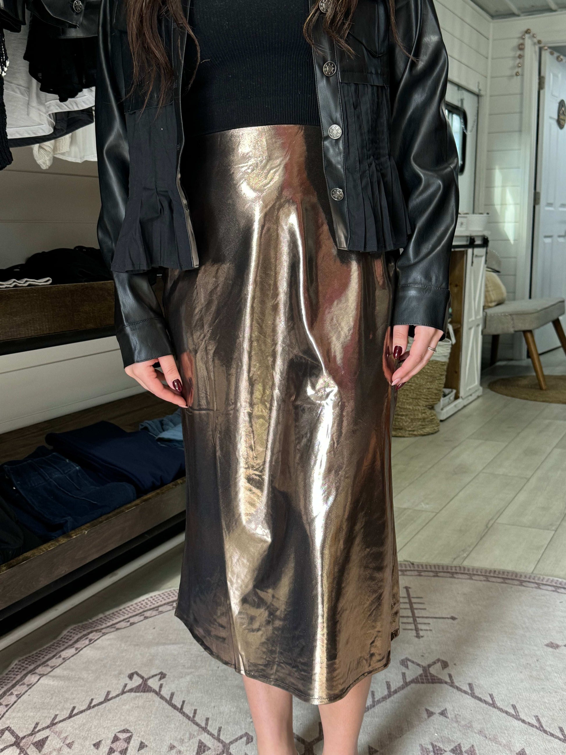Liquid Metal Midi Skirt