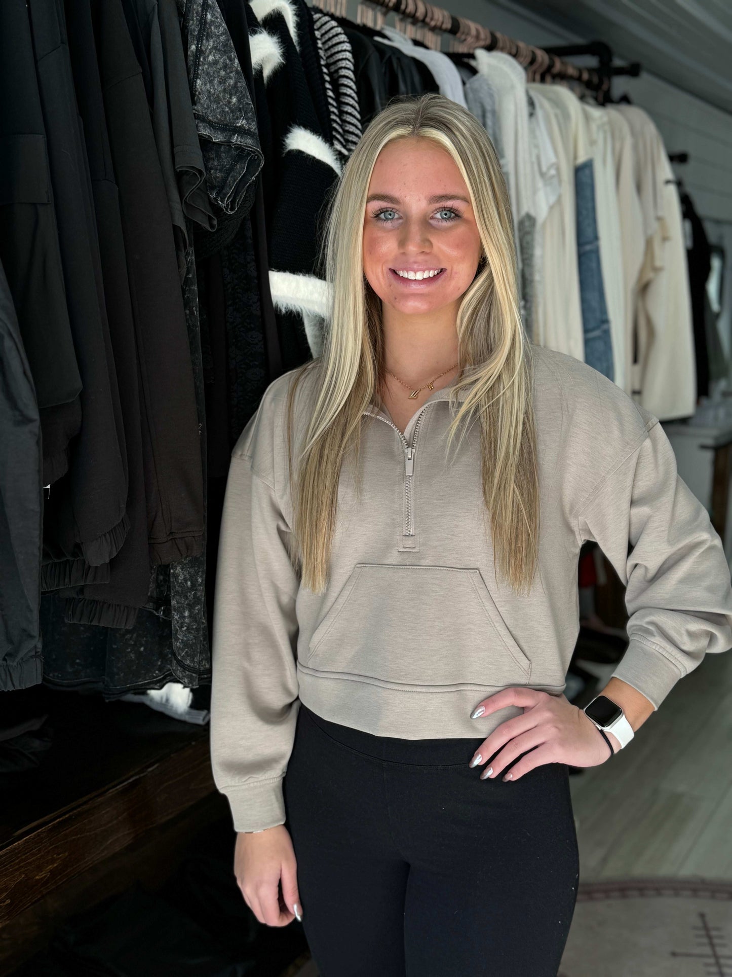 Cropped Quarter Zip Sweatshirt
