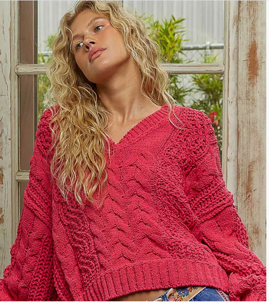 V Neck Semi Cropped Sweater