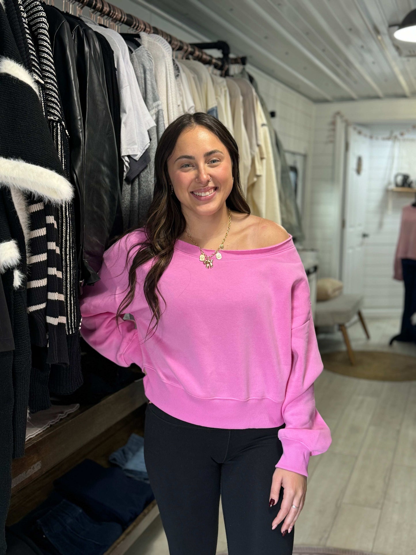 Off Shoulder Crop Sweatshirt