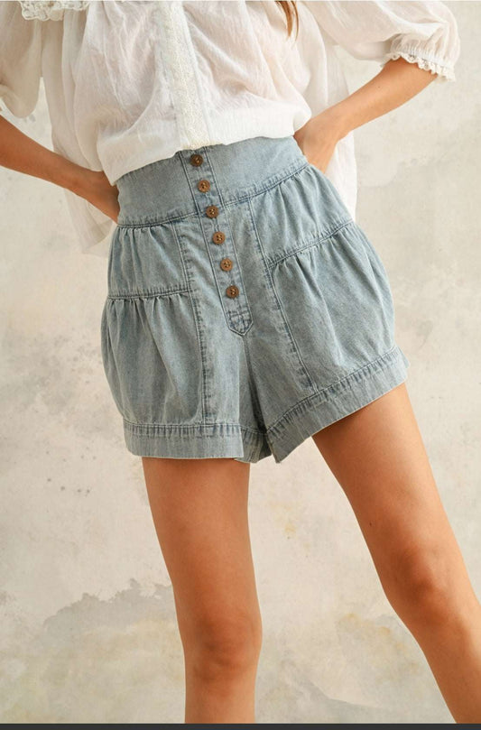 Tiered Denim Shorts