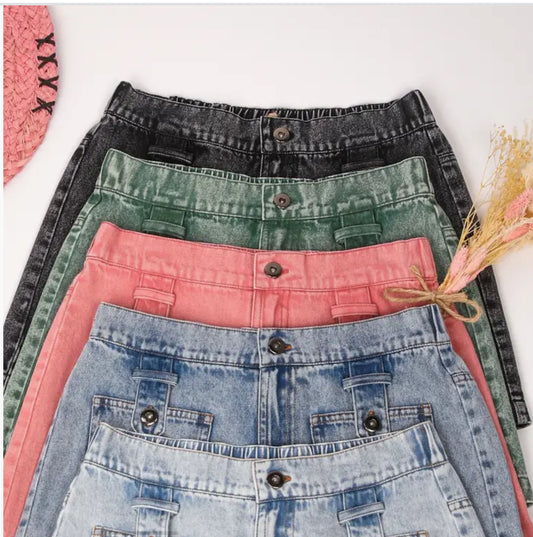 High Waist Washed jean Shorts Available in Black