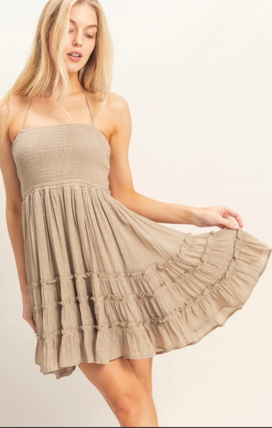 Taupe Smocked Dress
