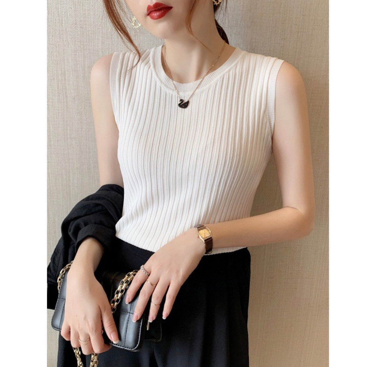 Slim Ice Silk Sleeveless Knit Tank Top